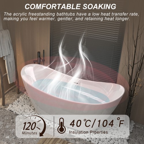 59 inch Acrylic Durable Deep Bathtub Glossy White Finish Freestanding Bathtub