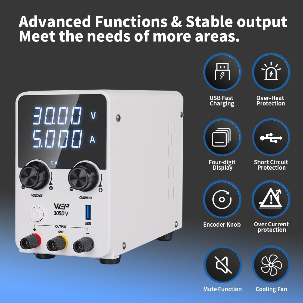 DC Power Supply Adjustable 0-30V 5A Lab Variable Bench Switching High Precision