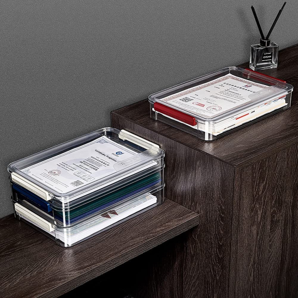 2 Pack Document Storage Clear Plastic Boxes with Lids Stackable Bins Paper