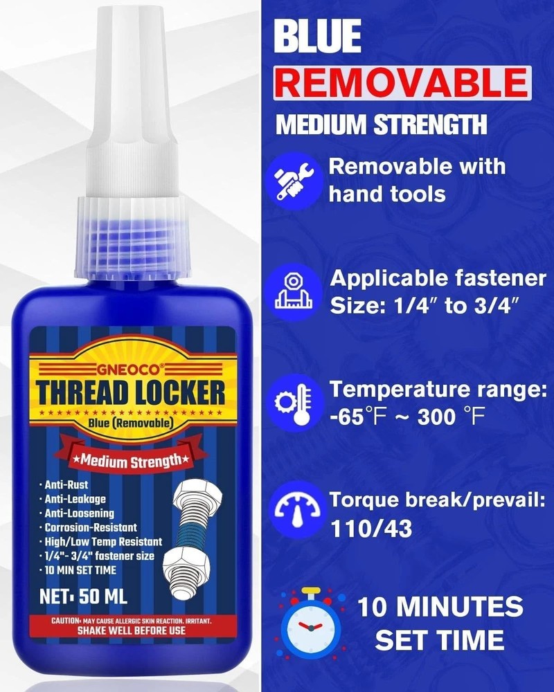 Threadlocker Blue, Thread Lock Medium Strength Lock Tight for Nuts, Bolts, Faste