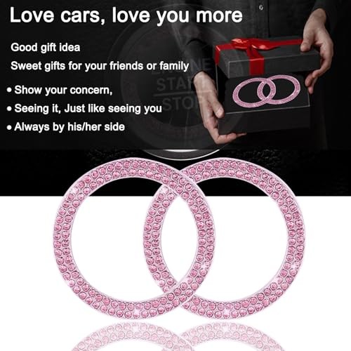 2 Pack Car Engine Start Stop Decoration Ring Pink, Crystal Decorative Ring