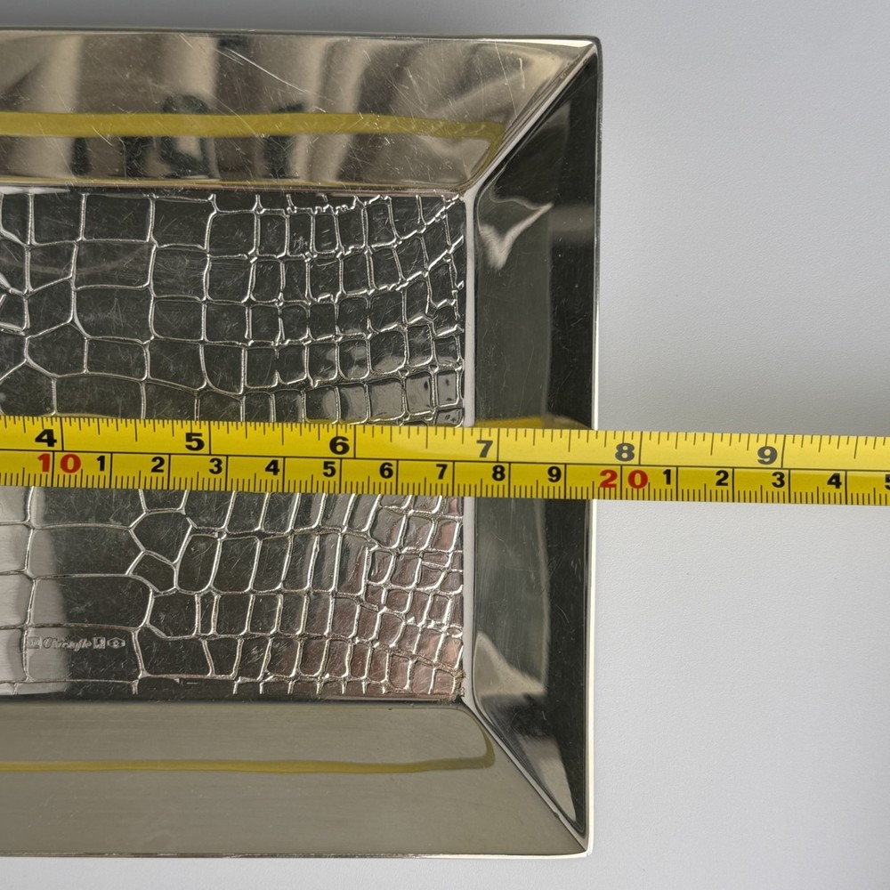 Christofle x Saint Laurent Croco Silver Plated Tray 8x6"