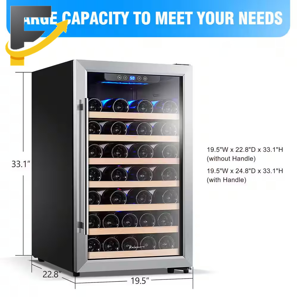 Kalamera 50 Bottle Compressor Wine Refrigerator Single Zone with Touch Control