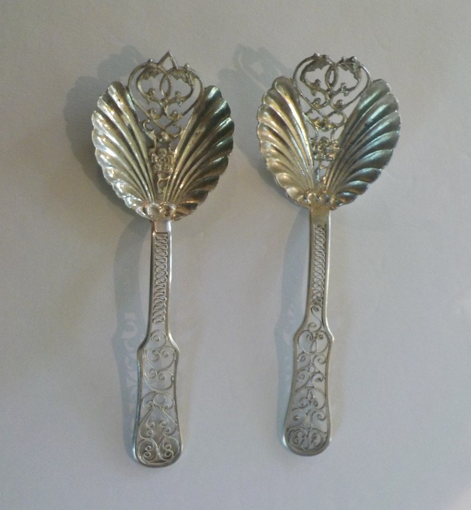 Pair Continental Silver Reticulated Bon-Bon Spoons