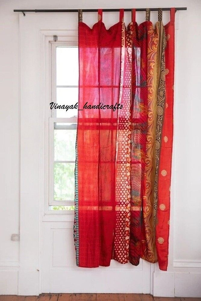 Indian Sari Patchwork Curtain Drape Handmade Window Decor Silk Sari Boho Curtain