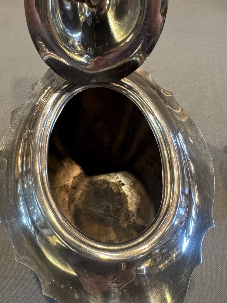 Chippendale Three Piece Tea Set Teapot with Ebony Handle, Sugar, Creamer