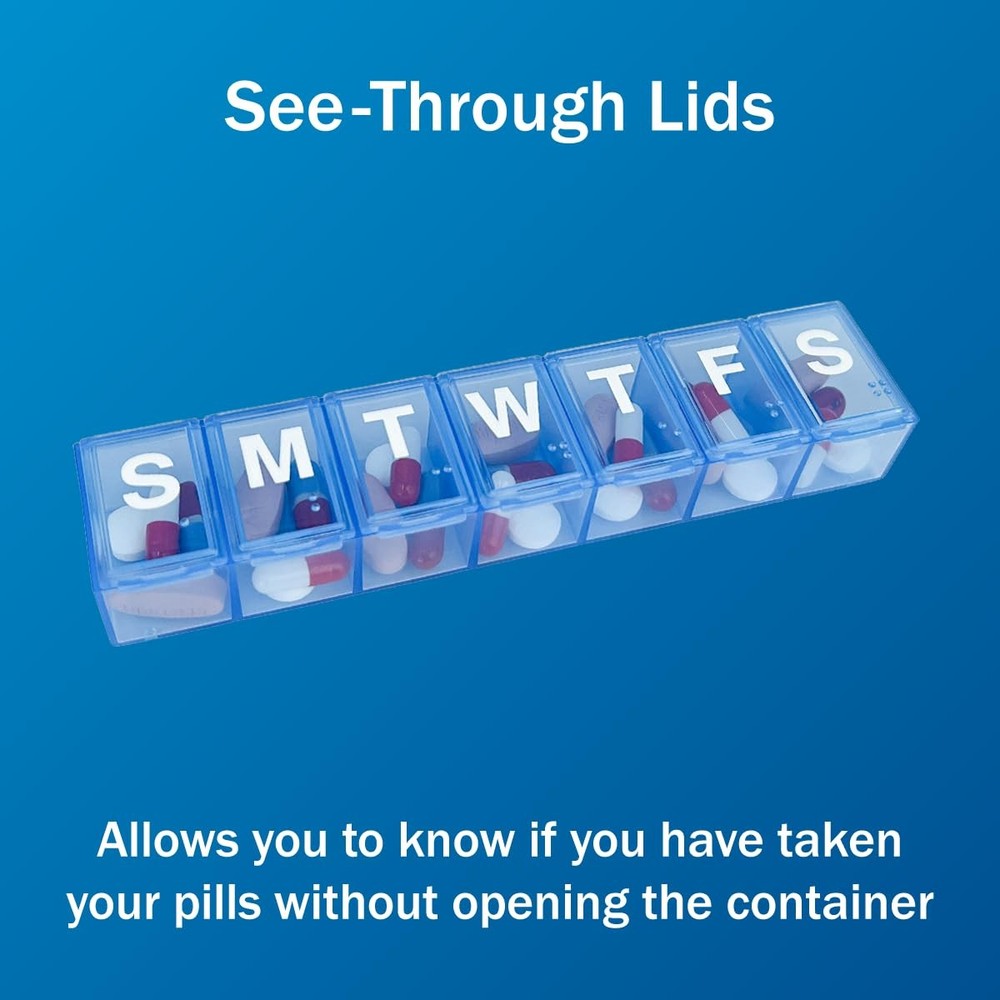 Amazon Basic Care 7-Day Weekly Pill Organizer, 1 Count (Pack of 1), Blue