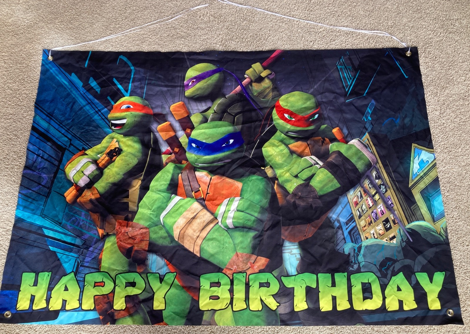 TMNT Happy Birthday Banner cloth fabric party decor Teenage Mutant Ninja Turtles