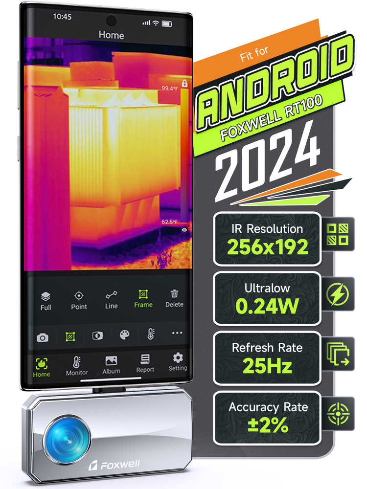 FOXWELL RT100 Infrared Thermal Camera Imaging for Android Windows Type-C Silver
