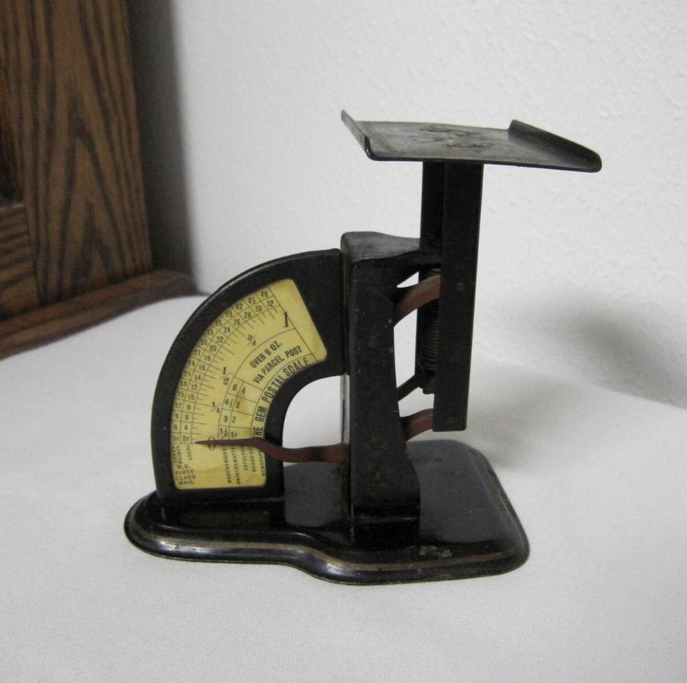 THE GEM POSTAL SCALE FIRST CLASS GOLD STRIPE/FLORAL VINE STENCILING ADJUSTABLE