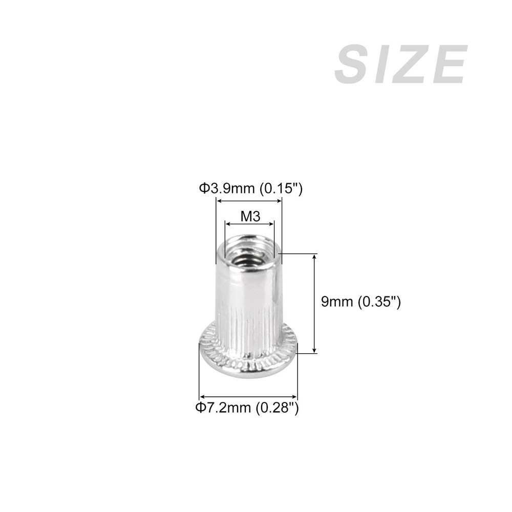 Rivet Nuts (M3) 110Pcs, Aluminum Alloy Knurled Threaded Insert Nuts