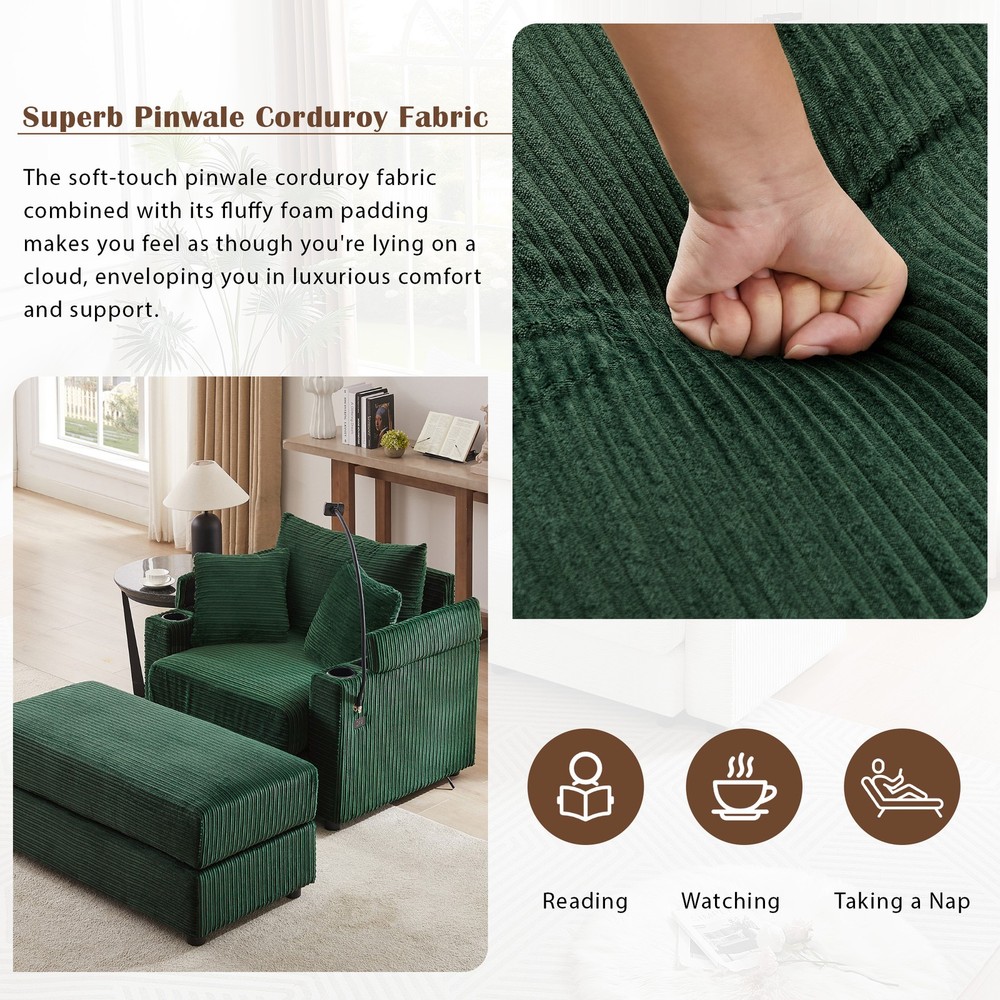 41.7" Modern Style Single Sofa Sofa Couch with Storage Space, A Movable Ottoman