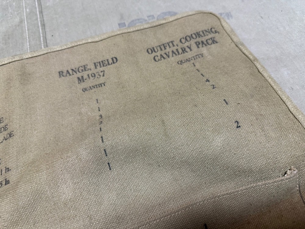 ORIGINAL WWII US ARMY M1937 CAVALRY RANGE FIELD COOKING UTENSILS ROLL-JQMD 1944