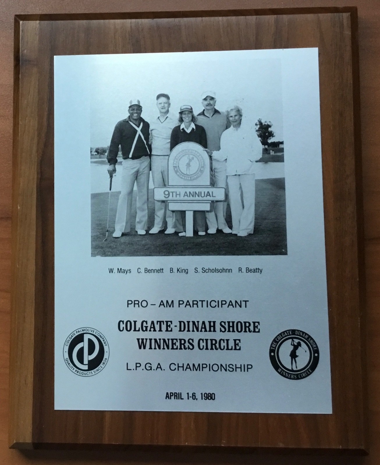Willie Mays Personally Owned Pro-Am Golf Participant Dinah Shore Winners Circle