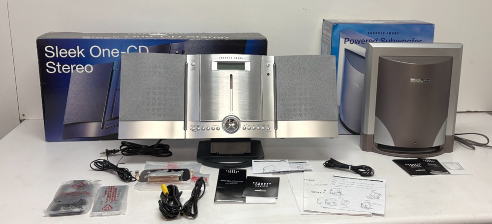 Sharper Image Sleek One-CD AM/FM Stereo System & Powered Subwoofer COMPLETE