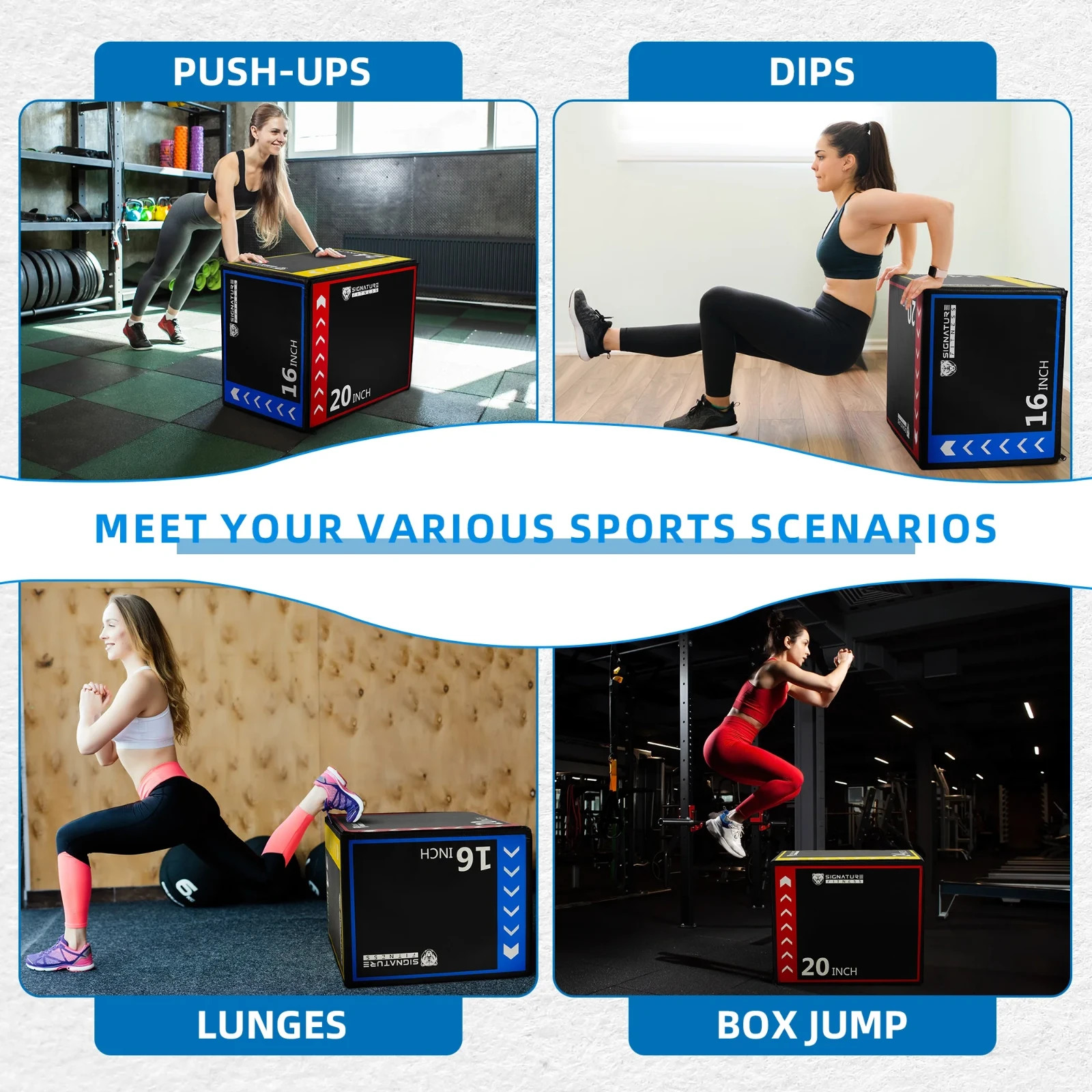 Signature Fitness 3-in-1 Foam Plyometric Jump Box, Adjustable Height 16/20/24 In