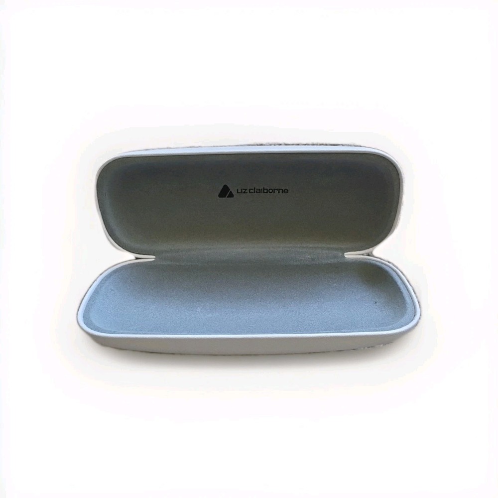 Authentic Liz Claiborne White Hard Eyeglass Case Clamshell Logo Hard Shell EUC