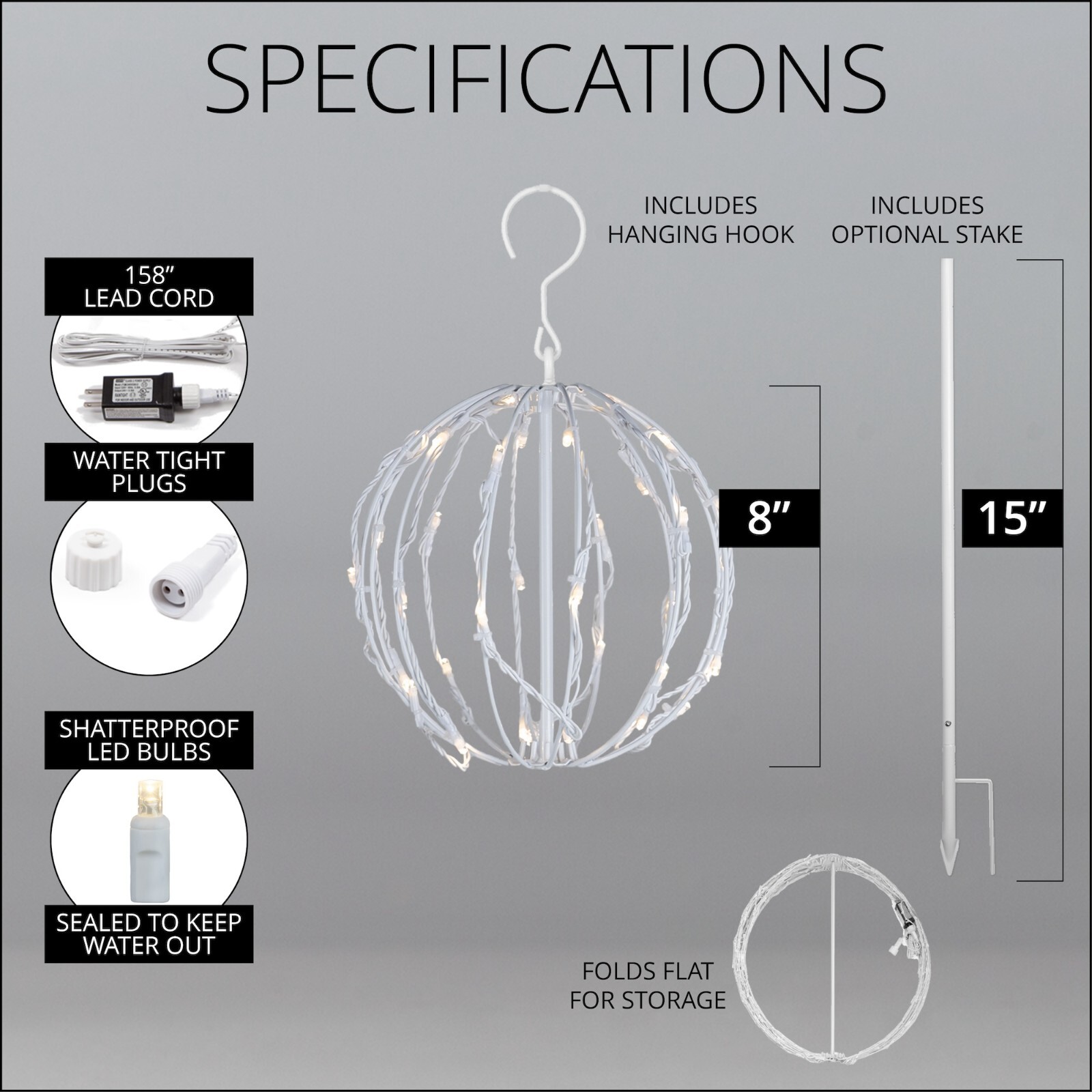 Hanging LED Light Balls Christmas Patio Garden Decoration White Frame, 6 Colors