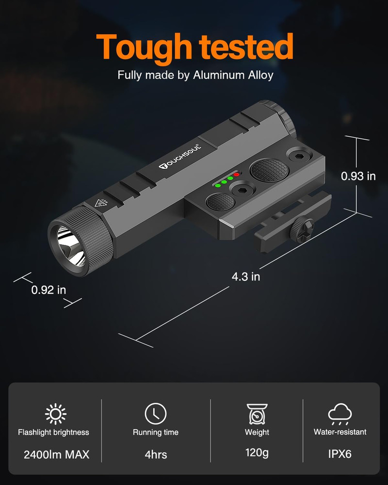 LED Tactical Flashlight 2400 Lumen with Momentary Strobe Function and Battery