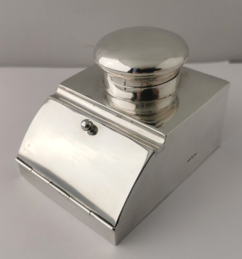Rare Solid Silver Inkwell & Double Stamp Box Combination - Chester 1903