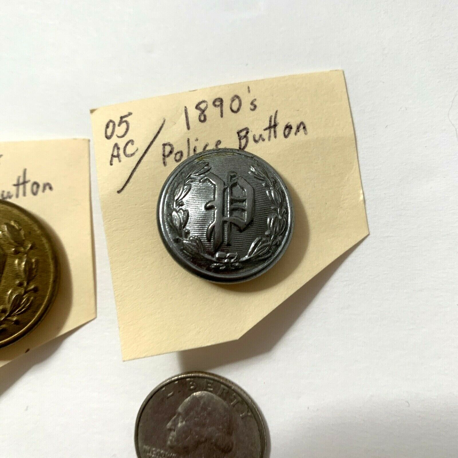 Police Button Vintage Collectible 1890 1 Gold 1 Silver Quality Police Button