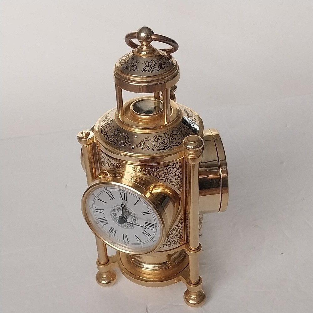 NAUTICAL 3-SIDED BRASS - CLOCK, BAROMETER, THERMOMETER & COMPASS WORKING