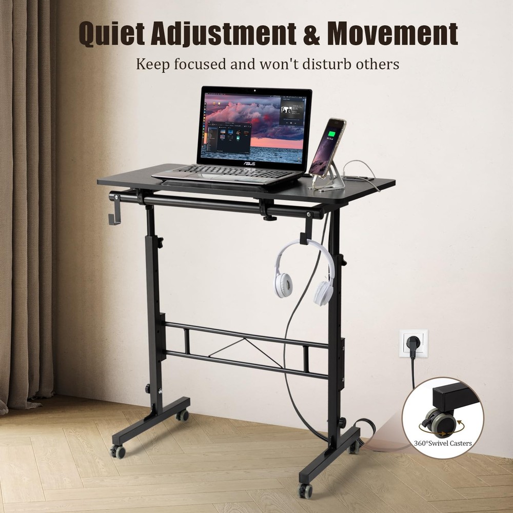 Standing Desk Height Adjustable with Tiltable Tabletop, Rolling Laptop Desk w...