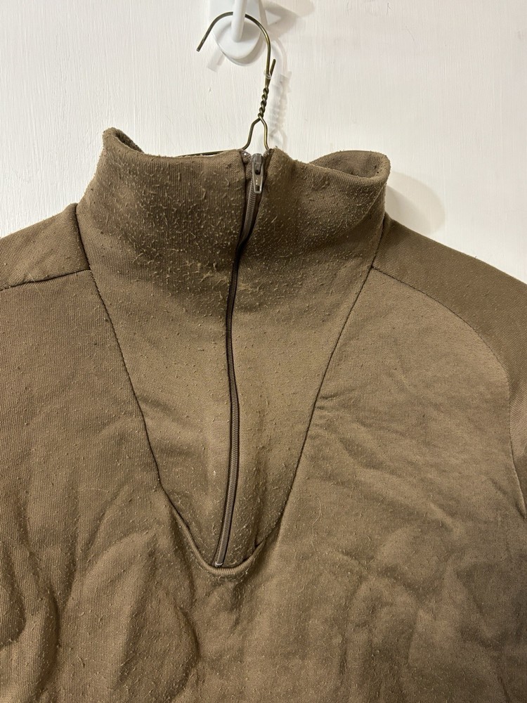 US Military Cold Weather Polypro 1/4 Zip Undershirt Brown Pullover Size Large