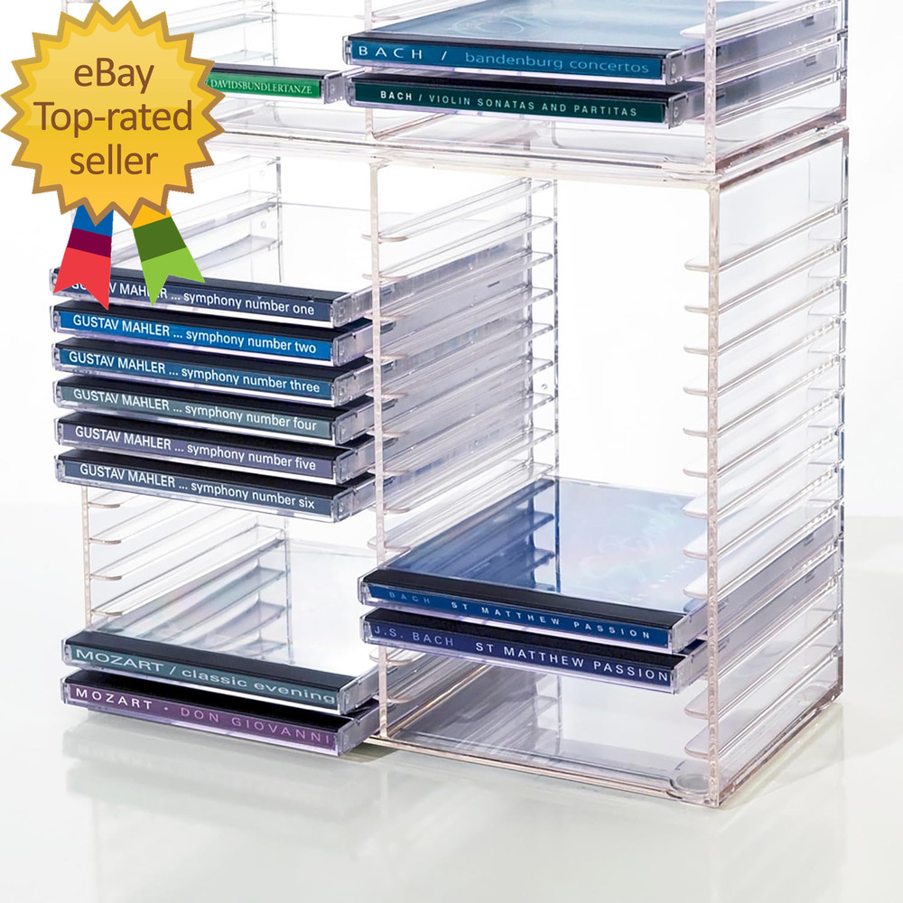 Stackable Clear Plastic CD Organizer with Rubber Feet Rectangular Jewel Cases