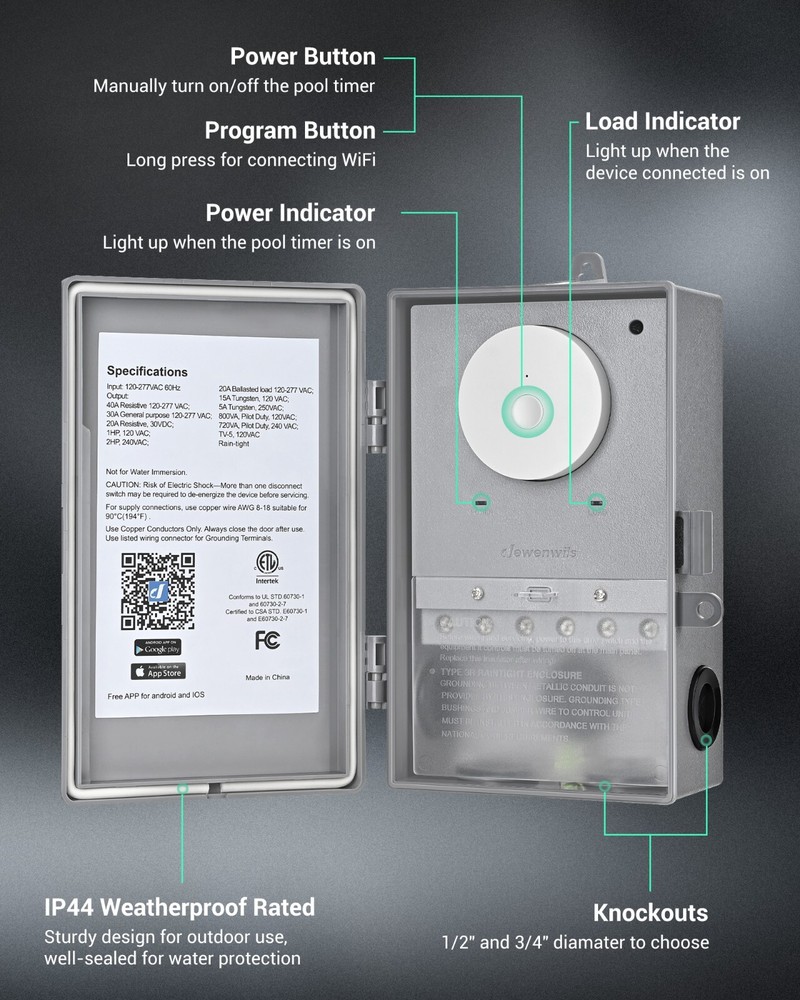 DEWENWIL WiFi Pool Pump Timer, Wireless Controller Timer for Pool, Water Heater,