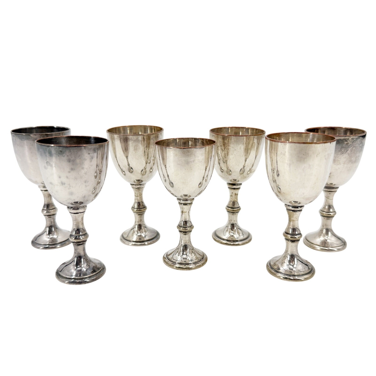vintage set of 7 silver-plated small Cordial Goblets 3.5" tall mini metal cups
