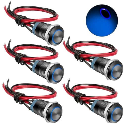 5Pcs 12mm Latching Push Button Switch, Waterproof SPDT ON Off Self-Locking