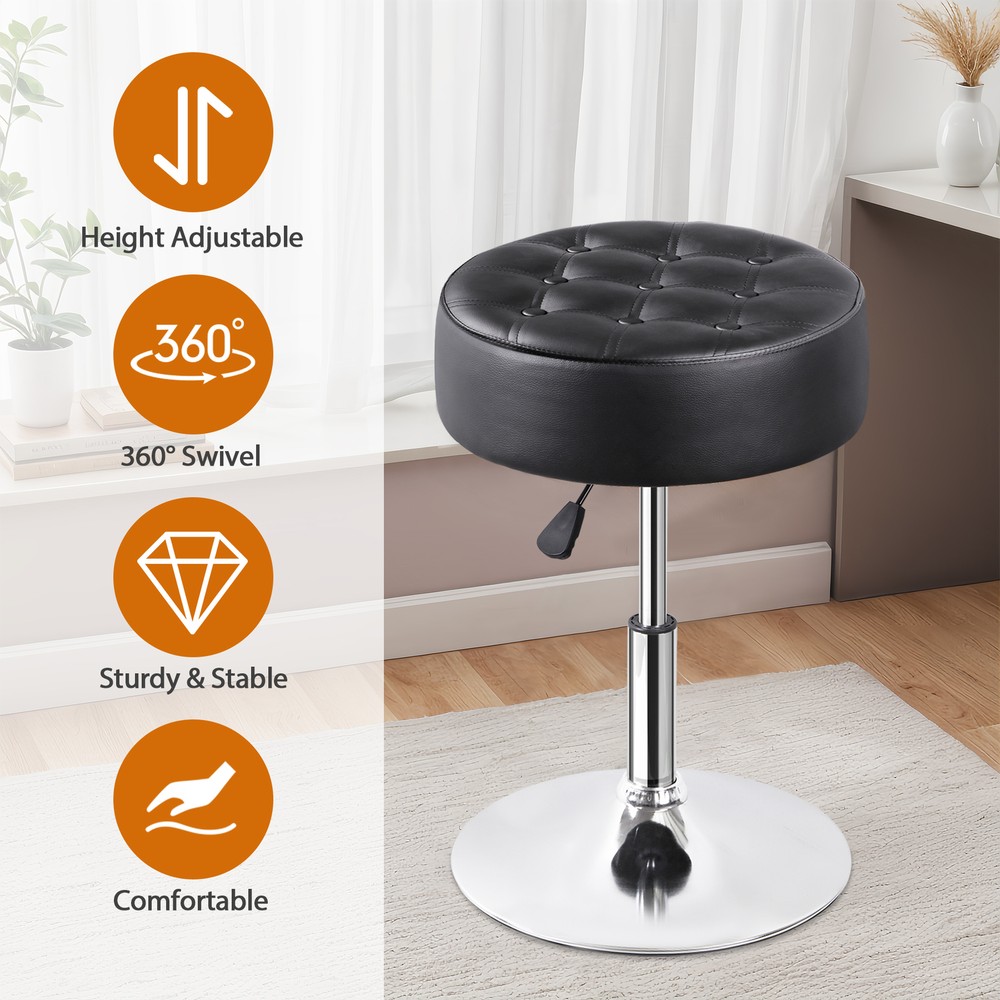 4PCS Adjustable Round Ottoman Stool Vanity Stool PU Leather Swivel Makeup Stool