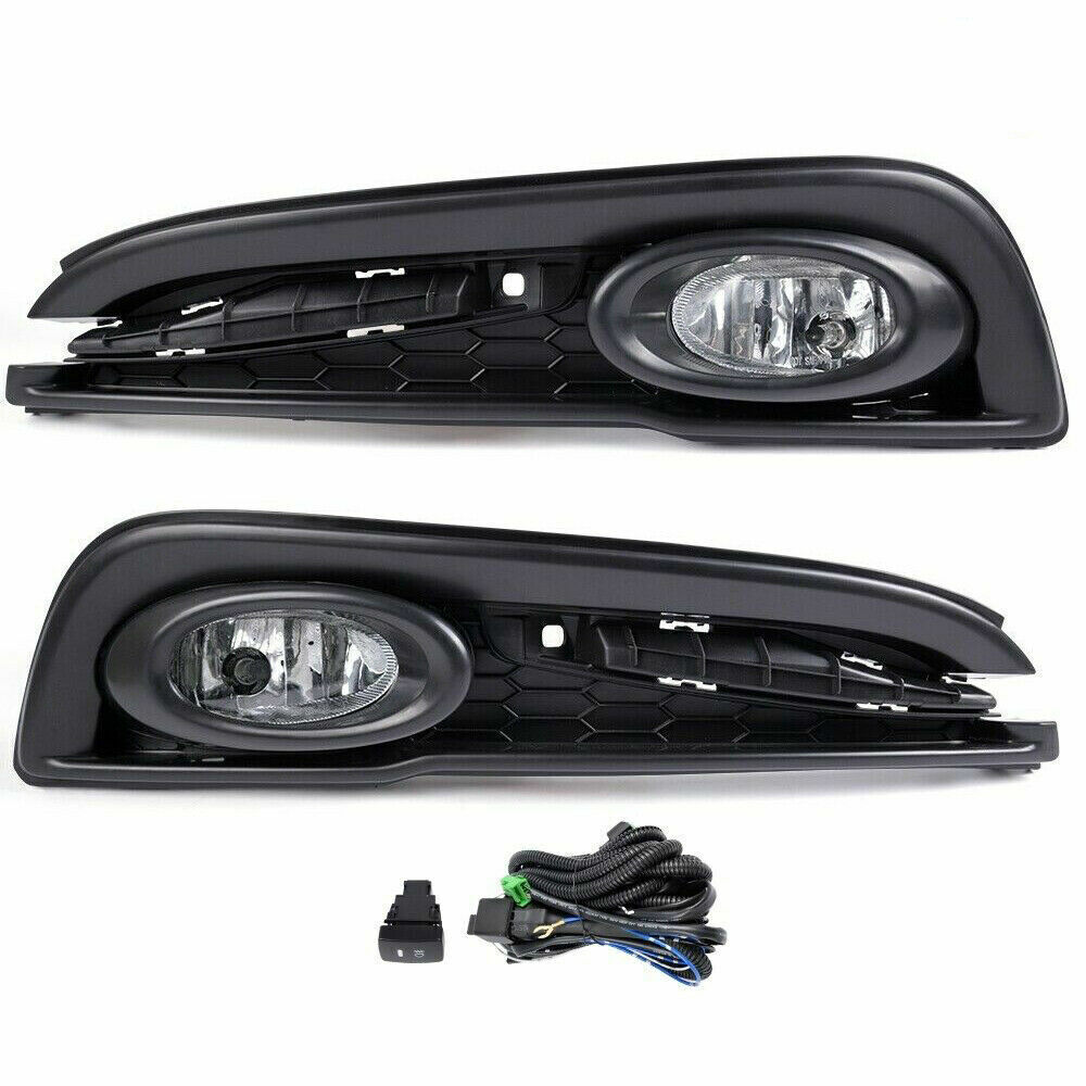 Fit 2013 2014 2015 Honda Civic Clear Lens Front Fog Lights Lamps W/Covers+Switch