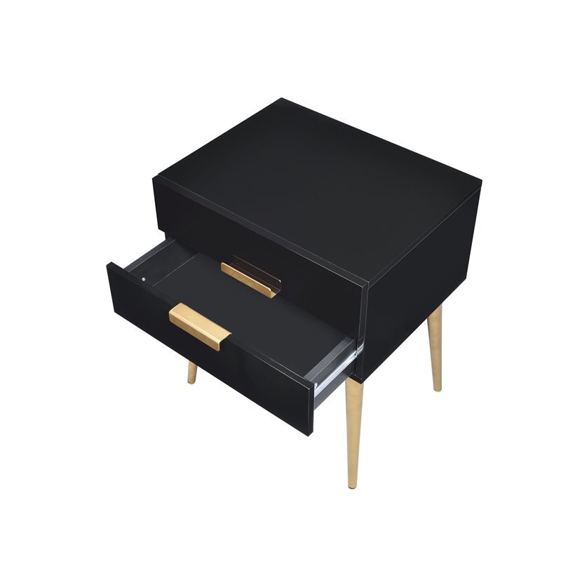 Bowery Hill Contemporary Rectangular Wooden End Table in Black and Gold