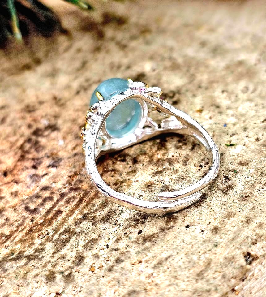 Nature Blue Morganite Stone Adjustable Ring
