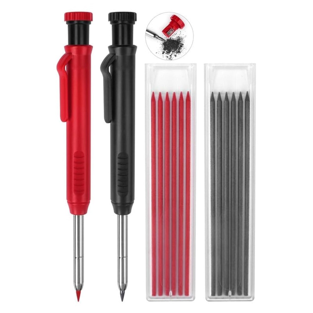 2 Pack Carpenter Mechanical Pencils with 12 Refills and Built-in Sharpener