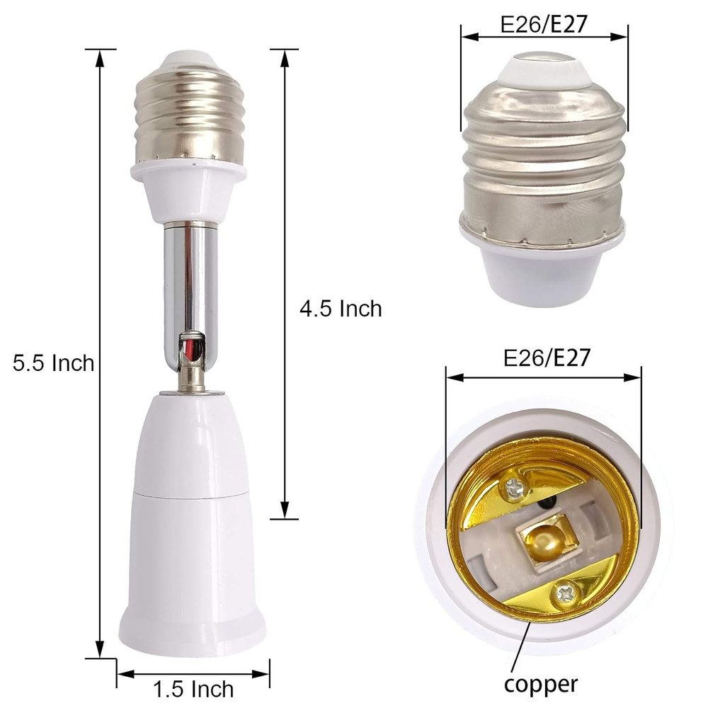 E26/E27 Light Socket Extender, 4.5 Inch Extension Socket Extender Adapter, Adjus