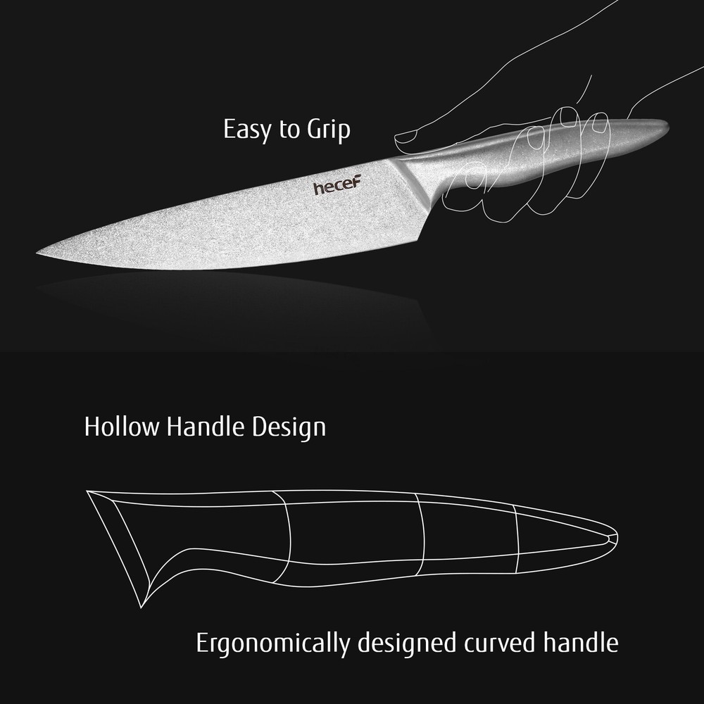 Hecef 11Pcs Knife Set Stonewashed Rustproof Stainless Steel Sharp Cutting Knife