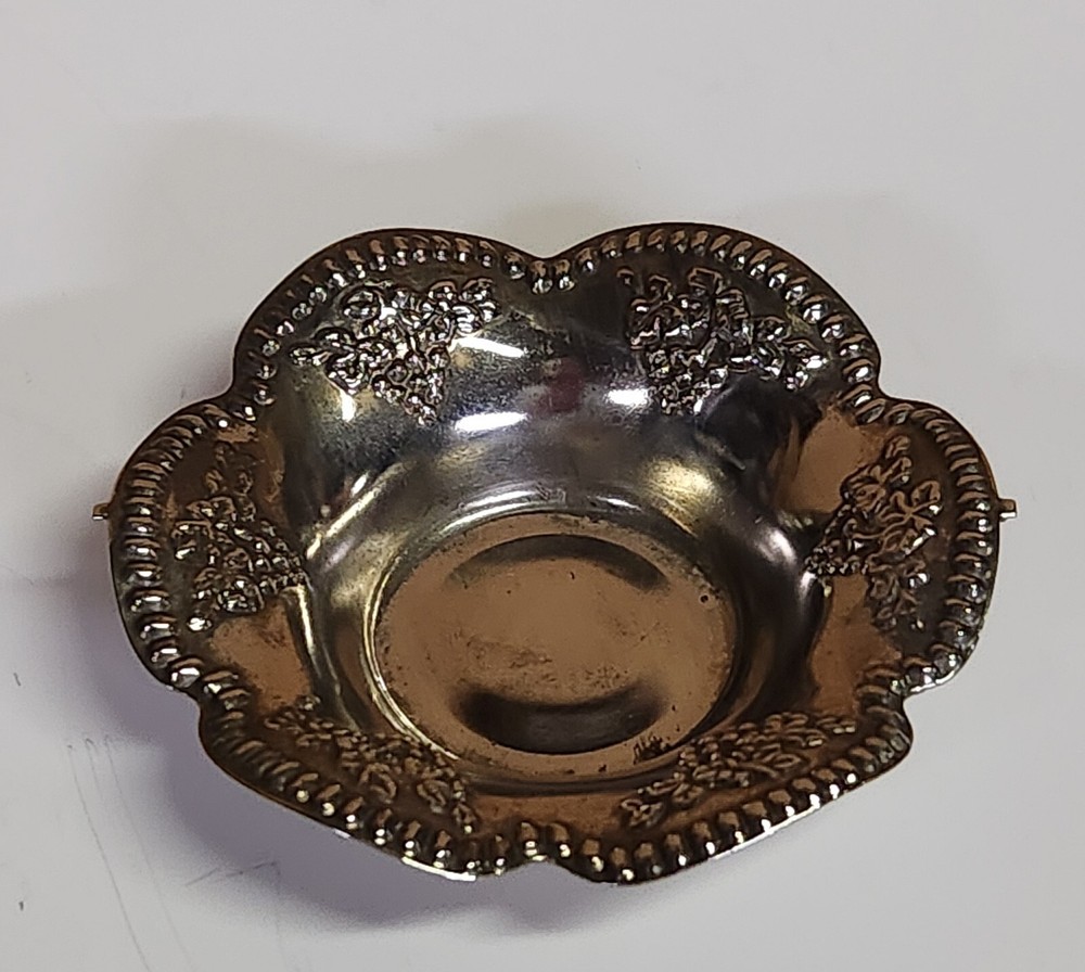 Two Small Silver Plated Trinket/ Dishes Grape Pattern Hong Kong