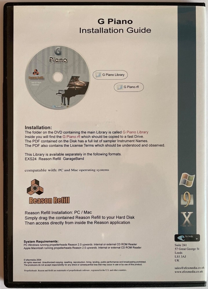 G Piano Reason Refill NN-XT Sample Disc DataPack for Win and Mac OS