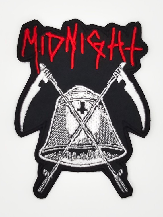 MIDNIGHT RED AND WHITE LOGO SHAPED BORDER EMBROIDERED PATCH