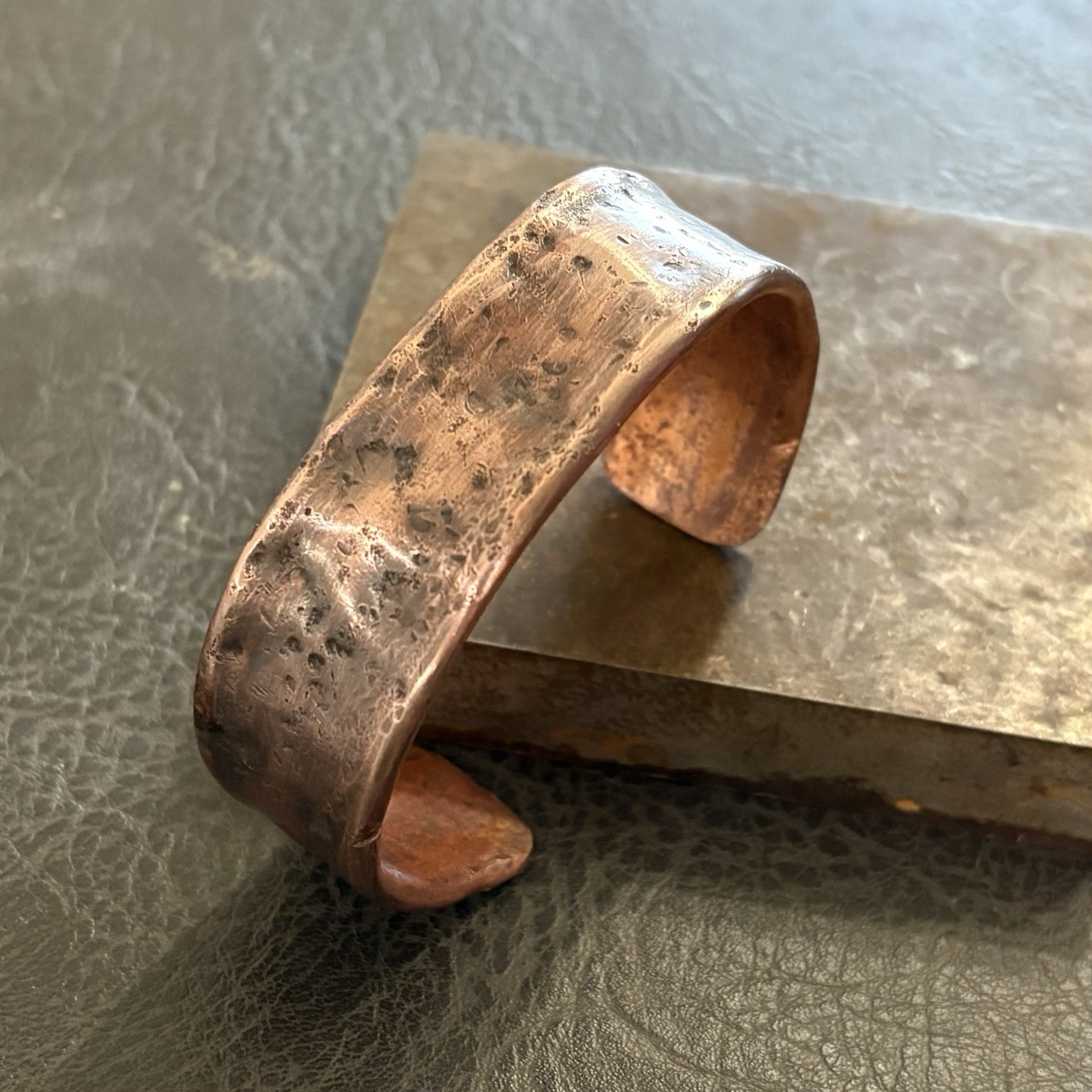 Handmade Pure Copper Wide Cuff Bracelet for Men, Hammered