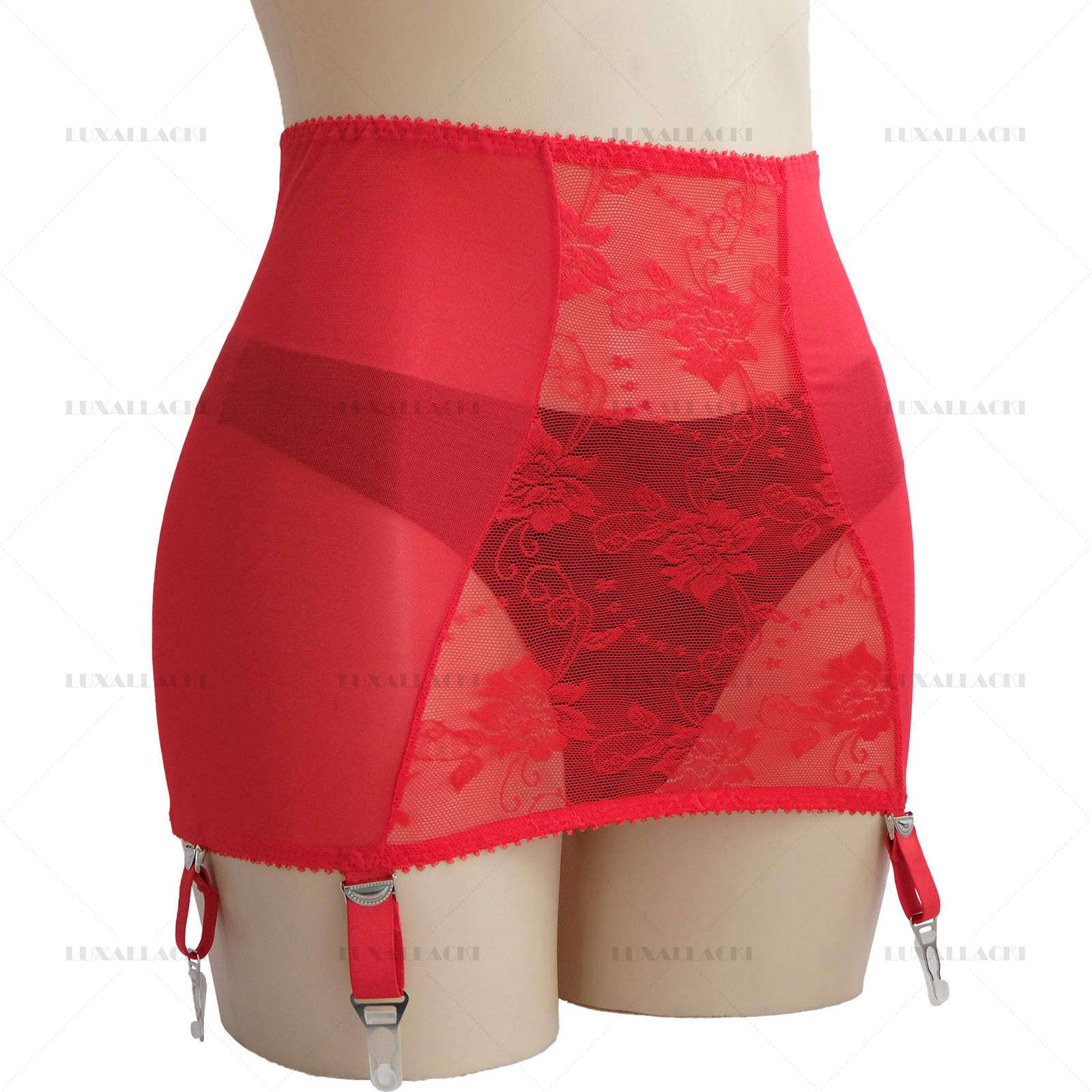 Luxallacki Mesh Floral Lace 6 Straps Garter Belt Shaping Girdle Sexy Lingerie