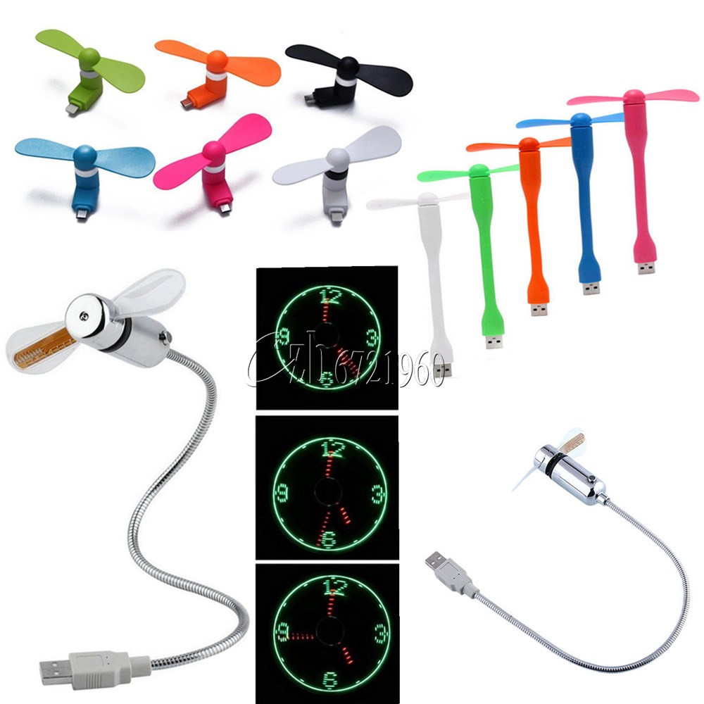 Portable Micro/Mini/Lightning USB LED/Clock Cooling Fan For iPhone Andriod PC