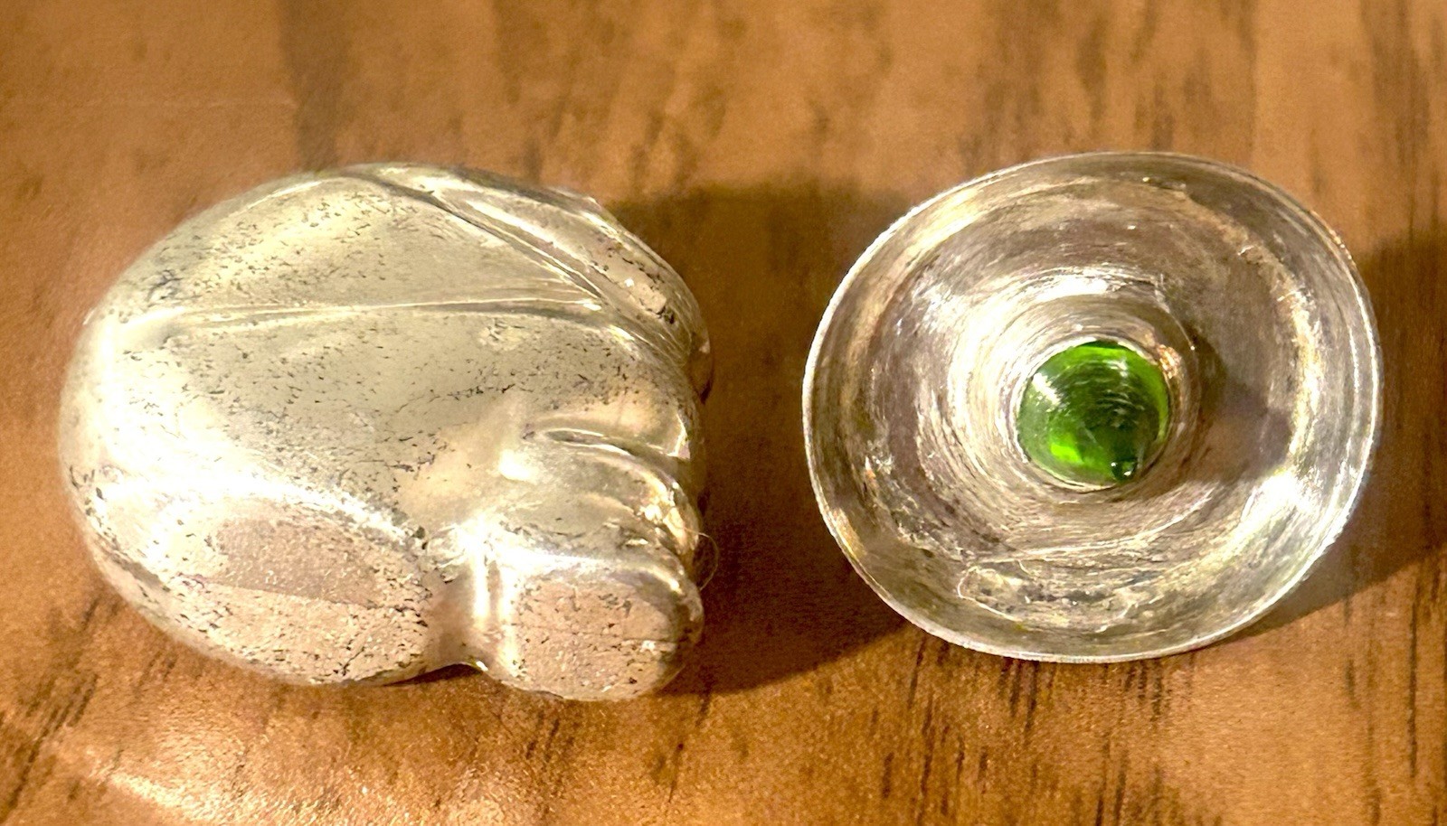 Vintage Sterling Silver Ormex Sombrero Man Perfume Bottle Green Stone Mexico