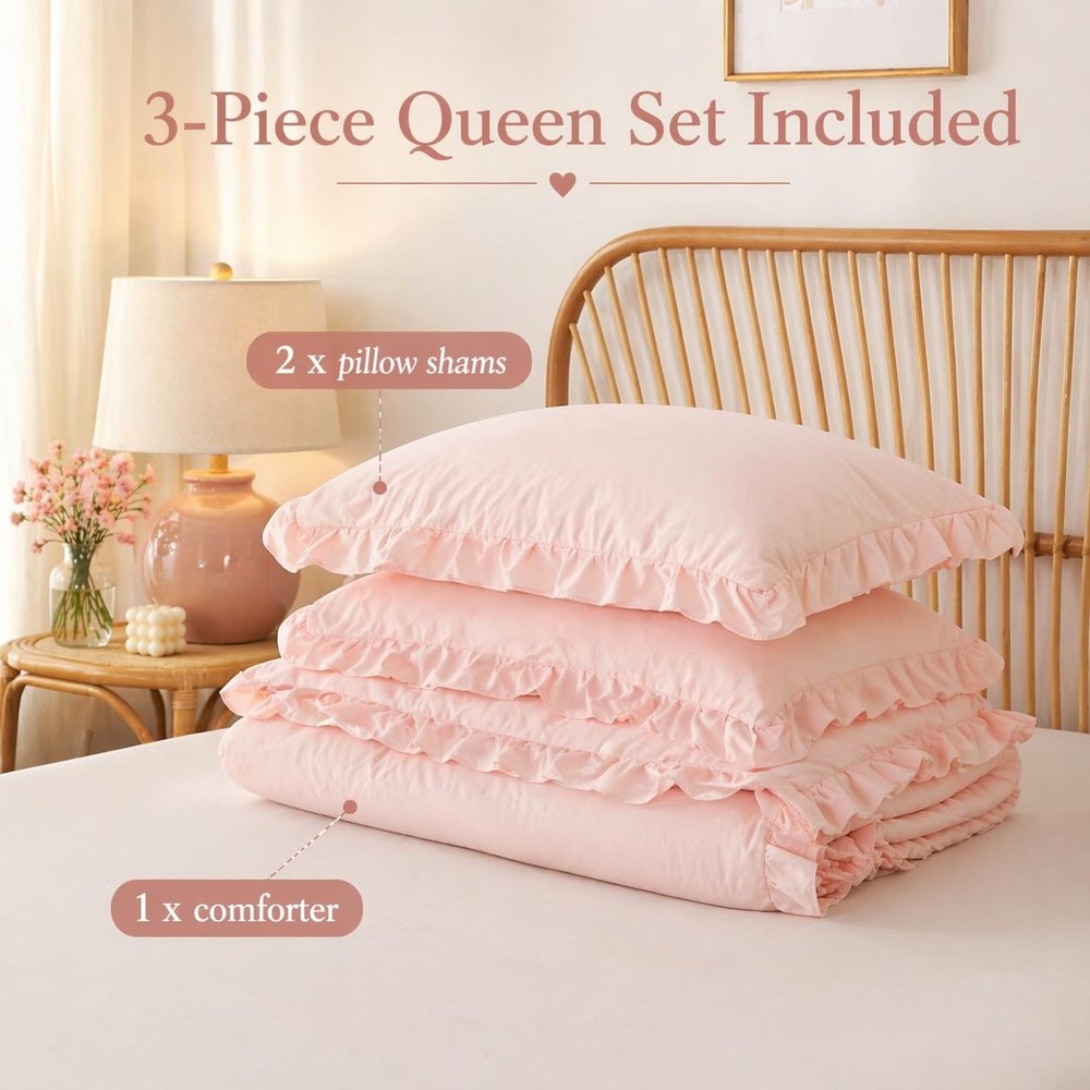 JANZAA Blush Pink Comforter Set Queen – Soft Microfiber, Queen,