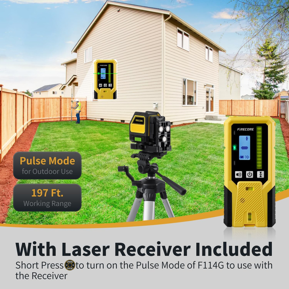 Self-Leveling Green Laser Level with Receiver & Hard Case, 197ft Range