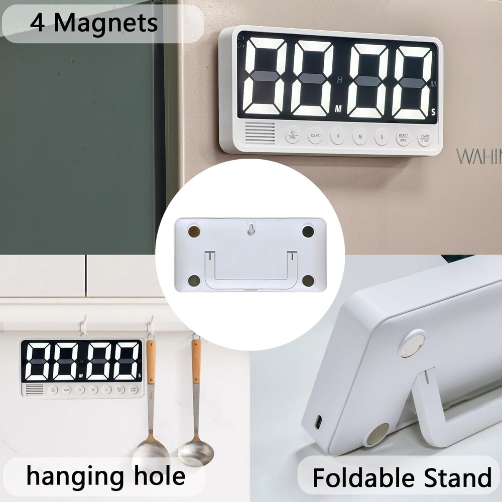 Digital Kitchen Timer - 7.1” Extra Large Display LED Magnetic Rechargeable Co...