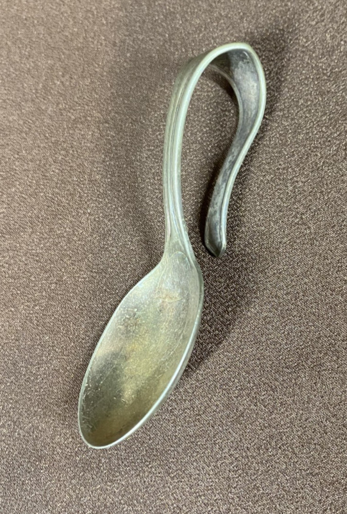 Vintage Curved Loop handle Baby Feeding Spoon Silverplate